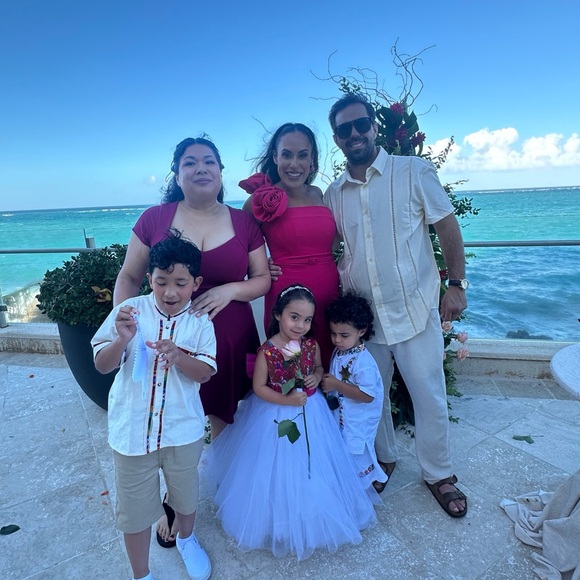 Pink and White Tulle Dress with Floral Embroidered Bodice - Picture 4 of 5